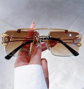 High Quality Stylish Retro Leopard Head Double Bridge Square Frameless UV400 <b>Sunglasses</b> for Men Outdoor & Beach Use Luxury - Product Image 3