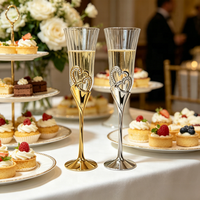 Ensemble de verres de luxe pour mariage, flûtes à toast à double paroi soufflées à la main, avec bordure en cristal et décorations en forme de cœur