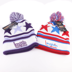 Family Foundation Unisex Knitted Beanie Hat With Pom Pom Embroidered Stars Striped <b>Winter</b> <b>Cap</b> For Adults 56-58CM - Product Image 1