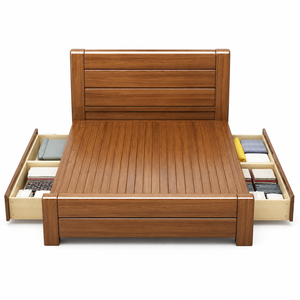 Cadre de lit de rangement en teck massif de qualité supérieure, mobilier de luxe pour chambre principale - Product Image 1