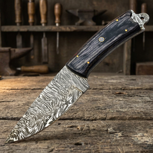 Cuchillo de bolsillo hecho a mano, forjado en acero de Damasco, con punta de clip, mango de madera Pukka, EDC, grado industrial. - Product Image 5