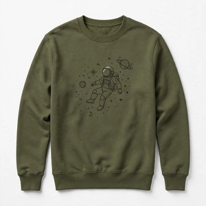 Sudadera de cuello redondo para hombre, jersey con estampado gráfico de astronauta espacial verde oliva, jersey informal de manga larga de algodón y forro polar, top unisex - Product Image 1