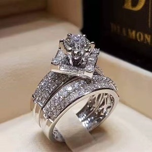 ZAWO HOUSE Rose Gold Plated <b>925</b> <b>Silver</b> Moissanite Engagement <b>Ring</b> Round Brilliant Cut VVS1 Pave Setting Women - Product Image 2