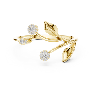 Anillo de oro macizo de 14k para mujer con diseño minimalista de hoja con múltiples ramas y diamantes de corte redondo, ideal para regalo, compromiso, aniversario o boda. - Product Image 1