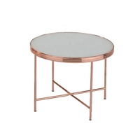 Mesa de Centro Redonda Moderna de Cobre Rojo con Vidrio Templado y Estructura Metálica para Muebles de Sala de Estar