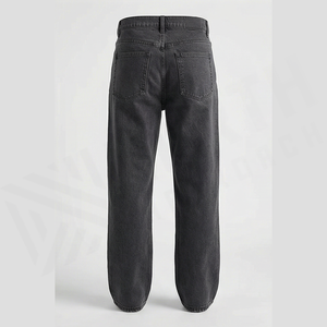 Jean en denim délavé à taille haute et coupe droite pour homme, style décontracté en coton, coupe classique, couleur unie, idéal pour l'automne - Product Image 3