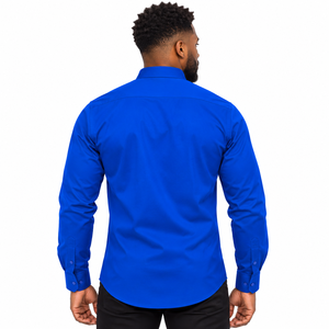 เสื้อเชิ้ตแขนยาวสีน้ำเงินรอยัลสำหรับผู้ชาย แบรนด์ Phi Beta Sigma ปักลายตราสัญลักษณ์ที่กระเป๋าเสื้อ เหมาะสำหรับงานพิธีการ ชุดนักศึกษา หรือชุดลำลอง ทำจากผ้าทวิล - Product Image 2