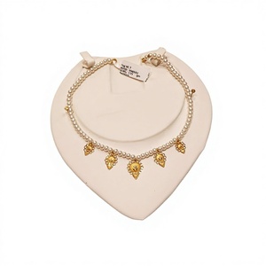 Collar de Perlas de Oro Sólido de 22K, Elegante Gargantilla con Colgante Floral de Oro Real para Mujer, Joyería Fina Hecha a Mano, 1.72g - Product Image 2