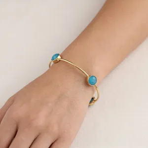 กำไลข้อมือพลอยตาแมวสีฟ้าบริโอเลต ประดับพลอยสี่เม็ด ทรงกลม ทำด้วยมือ สำหรับผู้หญิง เครื่องประดับแฟชั่นที่ทนทาน - Product Image 2