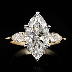 OEM ODM Jewelry Manufacturer Sterling 925 Silver Lab Grown Diamond Marquise Three Stone Ring Vintage Halo Dropshipping Retailers - Product Image 1