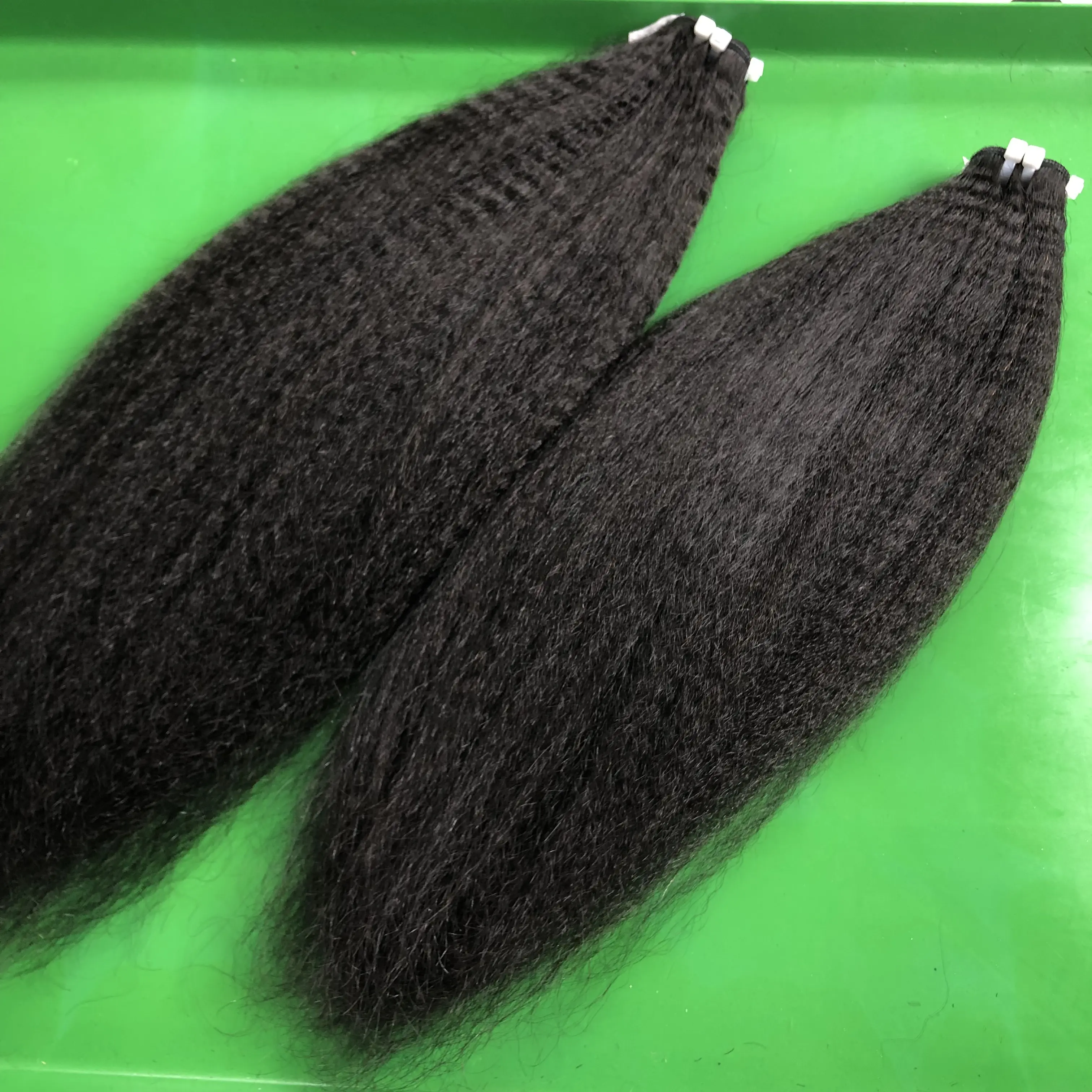 12A Kinky Straight Hair 3 Bundles Yaki Human Hair Weave Sin procesar Virgin Remy Coser en extensiones de cabello Natural Black (10 12 14)