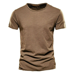 T-shirts décontractés pour hommes 2022 en coton tricoté à manches courtes, coupe ajustée, col rond, impression sérigraphique, couleur unie, élégants et respirants - Product Image 5