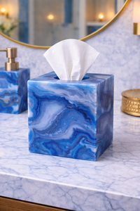 Juego de Accesorios de Baño de Lujo con Piedra de Ágata Azul, 5 Piezas: Dispensador de Jabón, Caja para Toallas de Papel, Bandeja, Portacepillos de Dientes, Jabonera - Product Image 3