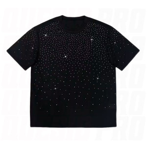 เสื้อยืดผู้ชายสไตล์สตรีทแฟชั่นวินเทจทรงบ็อกซี่ ผ้าคอตตอน 100% หนานุ่ม ตกแต่งด้วยคริสตัลแบบสั่งทำพิเศษ ล้างสีแบบแอซิดวอช ขายส่ง - Product Image 1