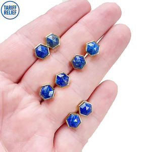 Boucles d'oreilles clous hexagonales en argent sterling 925 avec lapis-lazuli de 8 mm pour femmes |   Bijoux minimalistes en pierres précieuses pour un usage quotidien - Product Image 1