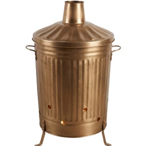 Incinérateur vintage en acier galvanisé pour déchets de jardin, brûleur de bois avec couvercle, poignées et pieds, pour usage extérieur - Product Image 5