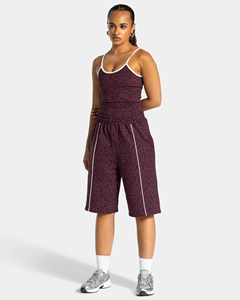 Shorts Bermuda Femme en Molleton Bouclette de Qualité Supérieure, Imprimé 3D en Relief, Logo Personnalisé, Motif Léopard Marron, avec Passepoil Côtelé - Product Image 2