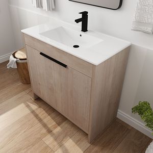 36-Inch Freestanding White Ceramic Sink <b>Bathroom</b> <b>Vanity</b> with 2 Soft Close Cabinet Doors W1286S00063 (BVB02436PLO F BL9090B) - Product Image 2