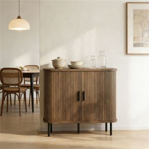 Walnut Wood Coffee Bar Cabinet <b>Sideboard</b> with Storage Space <b>Sideboards</b> Category-Buffet Cabinet - Product Image 2