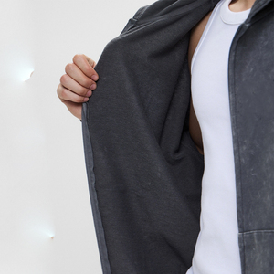 OEM ODM Acid Wash Mens <b>Full</b> <b>Zip</b> <b>Hoodie</b> 100% Cotton Soft Fleece Hooded Sweatshirt Casual Streetwear Custom Logo Wholesale Factory - Product Image 4
