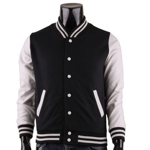 Men's Black And White Varsity <b>Jacket</b> Cotton Polyester Casual Turn-down Collar Regular Fit Autumn Wear - Product Image 1