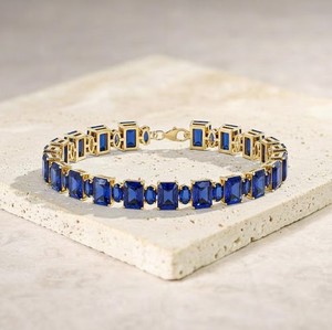 Radiant Cut Oval Cut Lab Grown Blue Sapphire Charm <b>Bracelet</b> 925 Sterling Silver Gold Plated Luxury Elegant Gemstone Jewelry - Product Image 3