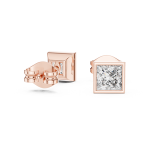 0.44CT PRINCESS CUT LAB GROWN DIAMOND EACH STUDS SET IN 18KT SOLID ROSE GOLD <b>FOR</b> ENGAGEMENT WEDDING VALENTINE EVERYDAY WEAR - Product Image 2