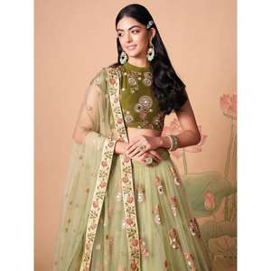 Attachant Pastel Vert Miroir Travail Net Party Wear Lehenga Choli - Product Image 5