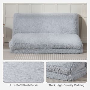 Divano Letto Singolo Contemporaneo in Tessuto Felpato Grigio Chiaro Pieghevole con Imbottitura in Schiuma - Product Image 6