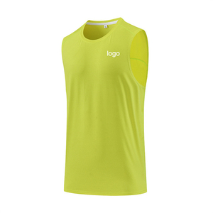 Men's <b>Lime</b> <b>Green</b> Sleeveless Tank <b>Top</b> O-Neck Quick Dry Sporty Knitted <b>Vest</b> Front Logo Heat Transfer Printing - Product Image 1