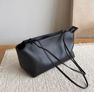 Women's Minimalist Genuine Leather Shoulder <b>Bag</b> <b>Black</b> Zip Closure Two <b>Straps</b> Daily Use - Product Image 5