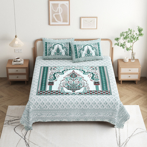 Couvre-lit traditionnel en coton 100% imprimé à la main, motif floral bohème indien, anti-acariens, ensemble de qualité 3 pièces - Product Image 2
