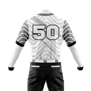 Ensemble d'uniformes de baseball personnalisés pour hommes, maillot blanc à manches courtes, imprimé par transfert thermique, motif géométrique 3D, en polyester/coton respirant - Product Image 6