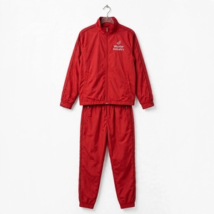 Conjunto de Chándal Rojo Personalizado para Hombre al por Mayor, Chaqueta con Cremallera Completa y Cuello Alto, Pantalones de Secado Rápido, Poliéster Teñido Liso 240g - Product Image 1