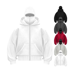Custom Double Layer <b>Pullover</b> <b>Mens</b> Hoodie Ninja Balaclava Fleece Zip Mask Heavy Weight Embroidered AutumnWinter Oversized Hoodie - Product Image 1