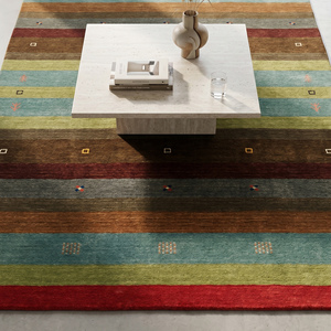 Tapis traditionnel multicolore en laine noué à la main, style Gabbeh, avec motif tribal rayé, tapis décoratif pour salon - Product Image 5