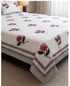 Parure de draps de luxe légère en coton 100% imprimé pigmentaire motif floral corail, 200 fils/cm², durable |   Housse de coussin florale indienne Jaipuri | - Product Image 4