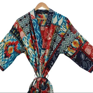 Bata Kimono de Algodón Suave con Estampado de Dibujos Animados para Mujer, Camisón de Verano Hecho a Mano ODM con Cuello en V y Cintura Elástica de Longitud Completa - Product Image 1