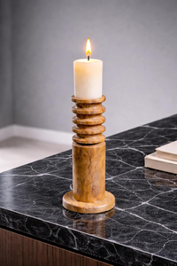 Portavelas de Madera Hecho a Mano, Portavelas de Madera de Mango, Centro de Mesa Decorativo Rústico, Iluminación Elegante - Product Image 3