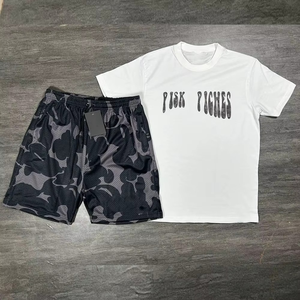 Ensemble de survêtement pour homme en molleton respirant imprimé sur mesure de haute qualité, t-shirt et short deux pièces, jogging d'été, streetwear unisexe, 100% coton - Product Image 3