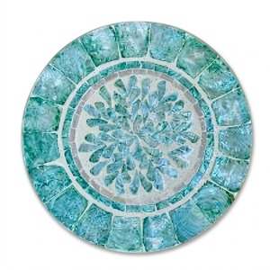 Assiette de présentation ronde fantaisie en nacre incrustée, mosaïque artisanale de coquillages, pour la décoration de table de mariage et la restauration fine - Product Image 2