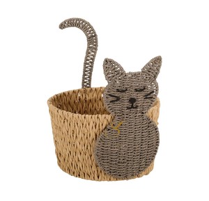 Cesta de Jacinto de Agua con Forma de Gato y Asa Larga, Caja Decorativa Tejida para Almacenamiento de Juguetes Infantiles - Product Image 1