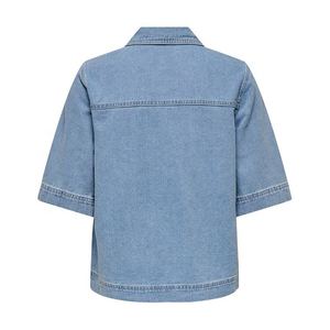 Camisa de mezclilla azul para mujer, estilo occidental, elegante, de algodón, con botones y solapa, manga larga, informal, formal, de ajuste holgado, Top Exporter - Product Image 5