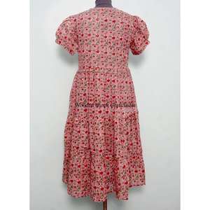 Robe longue décontractée bohème d'été 100% coton non tissé à imprimé floral, manches longues, taille naturelle, écologique - Product Image 6