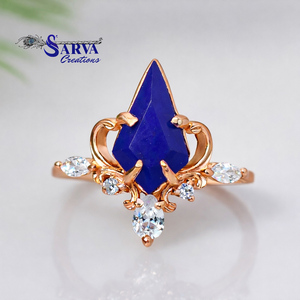Anillo de Boda de Lapislázuli Natural, Chapado en Oro Rosa, Plata de Ley 925, con Zirconia, Joyería Floral Romántica Vintage - Product Image 6