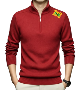 Custom Anti-Wrinkle Winter Warm Plus Size <b>Men's</b> Pillow Collar Wool/Acrylic Lined Long Pullover Sweater Front Logo Cable Knit - Product Image 1
