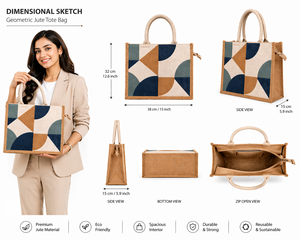 Geometric Printed Jute Tote <b>Bag</b> Eco Friendly Reusable Shopping <b>Bag</b> Zipper Closure Custom Logo Corporate <b>Gift</b> - Product Image 5