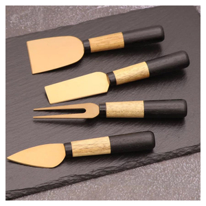 Juego de Cuchillos para Queso de Acero Inoxidable Dorado de Primera Calidad, 4 Piezas, con Mangos de Madera Natural, Accesorios Ecológicos para Tabla de Charcutería - Product Image 1