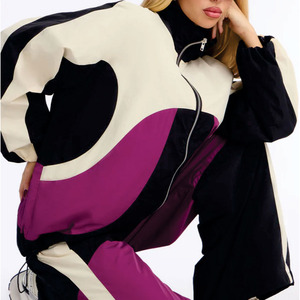 OEM Women's Color Block Tracksuit Set Lightweight Windbreaker <b>Jacket</b> Wide Leg Pants Custom Logo Streetwear Hoodies Manufacturer - Product Image 2