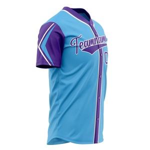 Camiseta de Béisbol Sublimada Personalizada con Nombre de Equipo 00, Azul Claro y Morado, Manga Corta, Cierre de Botones, Absorbe la Humedad, Unisex para Adultos - Product Image 4